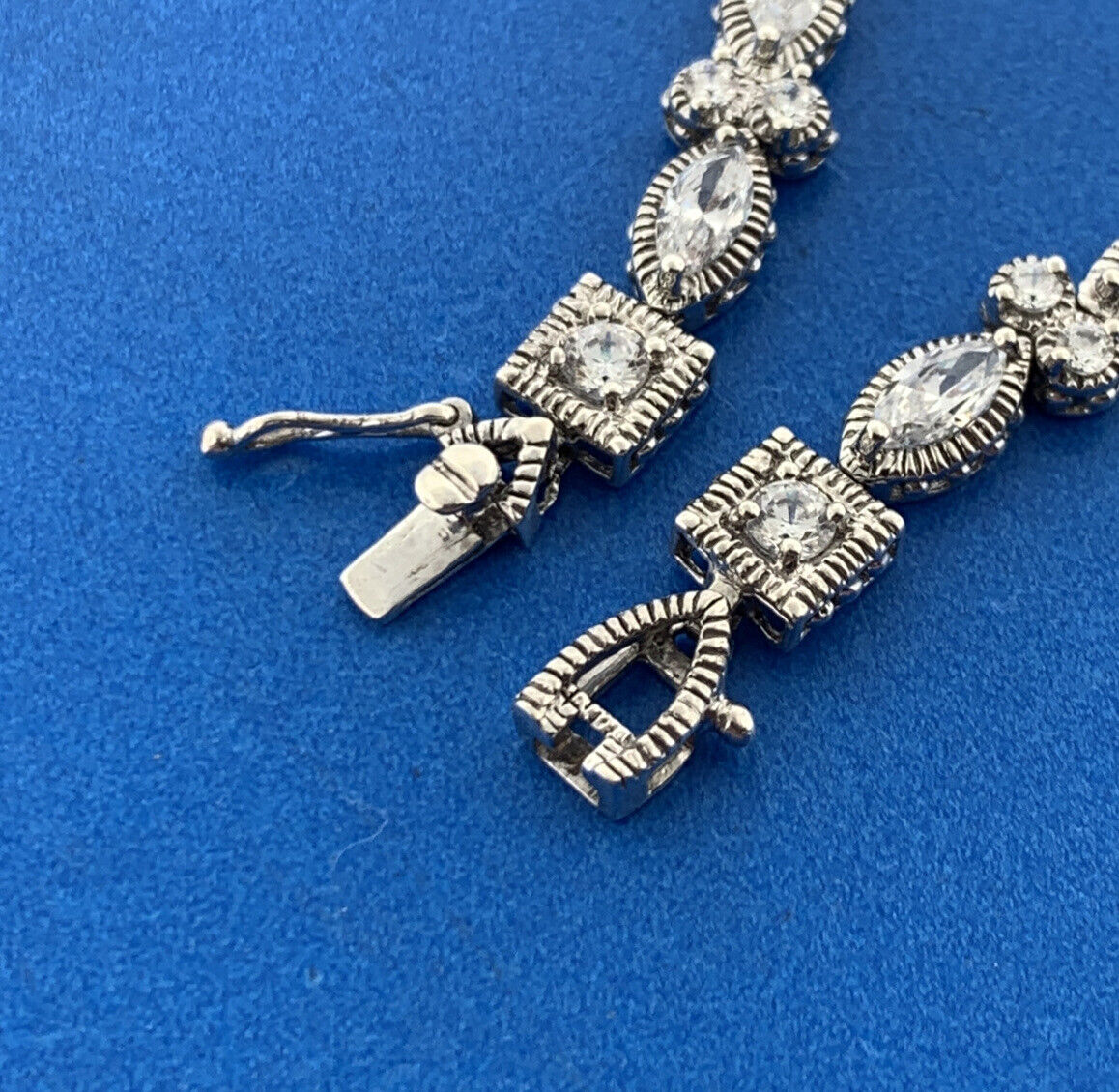 Designer 925 Sterling Silver Round & Marquise Cubic Zirconia CZ Tennis Bracelet