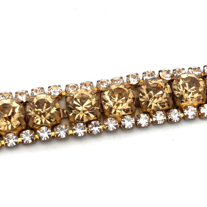 Vintage Gold Tone Champagne White Rhinestone Statement Tennis Bracelet