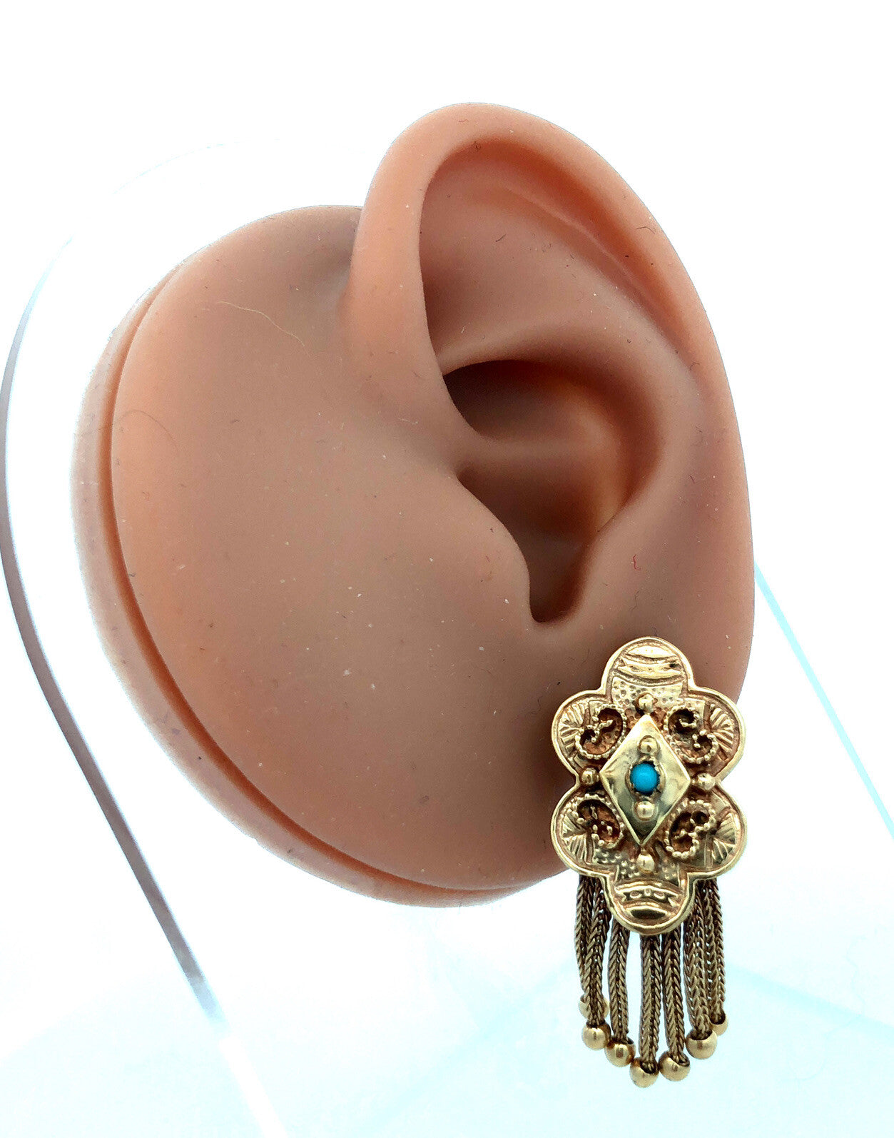 Vintage 14k Yellow Gold Edwardian Dangle Tassel Earrings with Turquoise