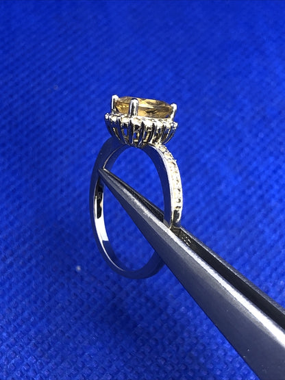 Designer DK 925 Sterling Silver Oval Citrine Diamond Accented Cocktail Ring