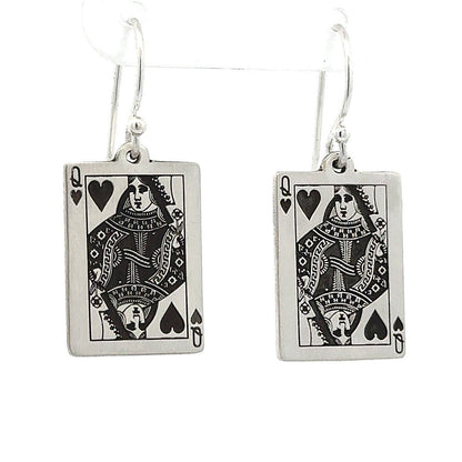 Custom Artisan Sterling Silver 925 Poker Playing Card Drop Dangle Earrings