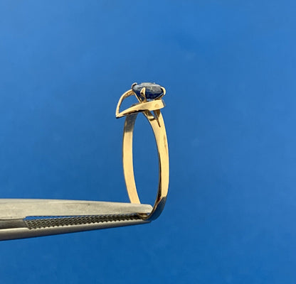 14K Yellow Gold Blue Sapphire Cubic Zirconia CZ Promise Sweetheart Ring