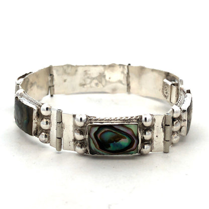 Vintage Taxco 925 Sterling Silver Abalone Rectangle Cabochon Panel Bracelet