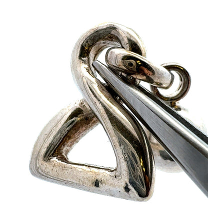 Estate 925 Sterling Silver Modernist Polished Twist Triangle Drop Post Earrings