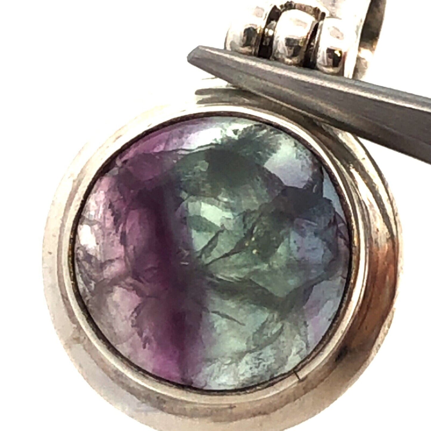 925 Sterling Silver Fluorite Cabochon Drop Dangle Pendant