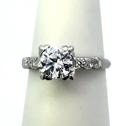 Vintage Platinum Round Cubic Zirconia CZ Solitaire W/Accent Engagement Ring