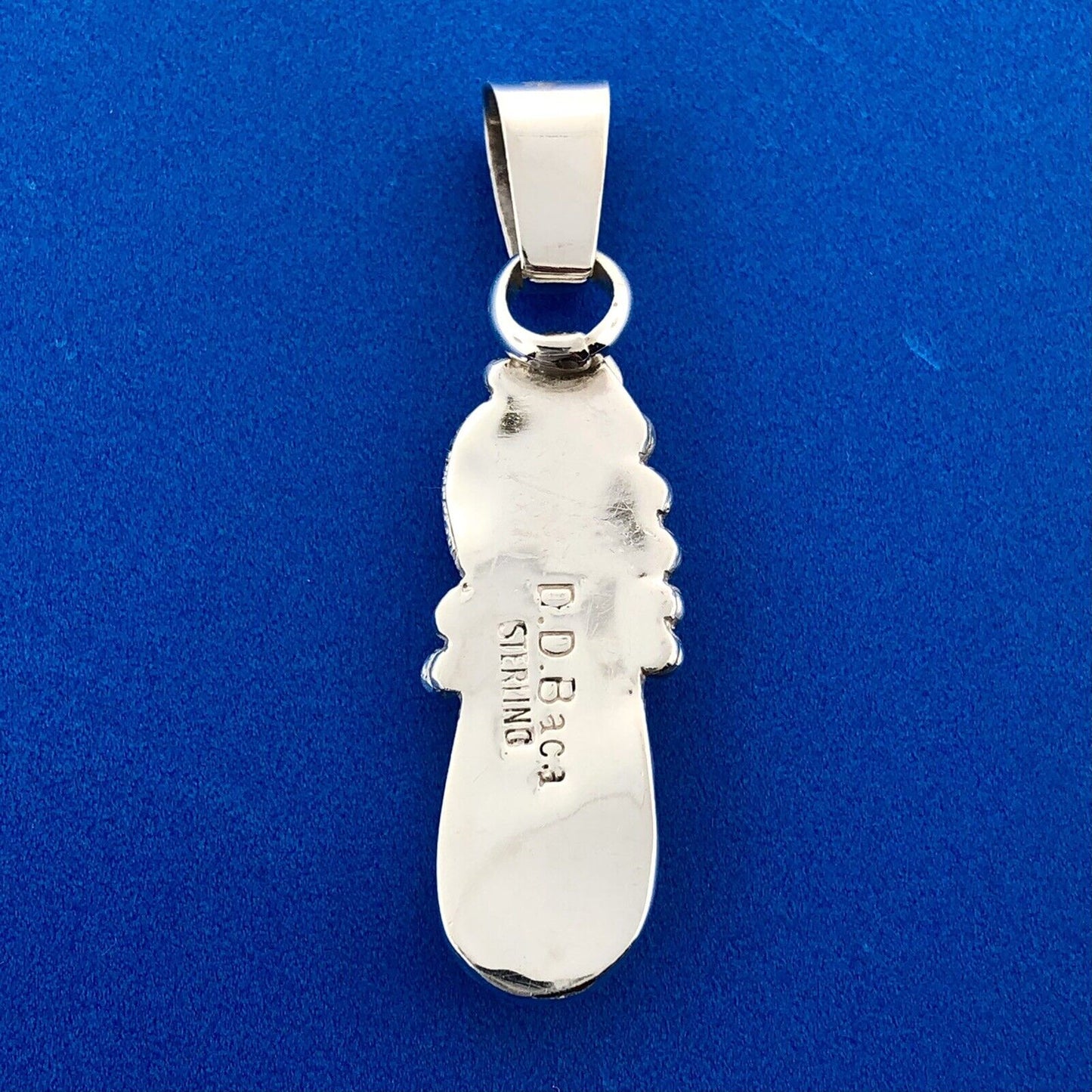 Navajo Designer D.D. Baca Sterling Silver Turquoise Teardrop Floral Pendant