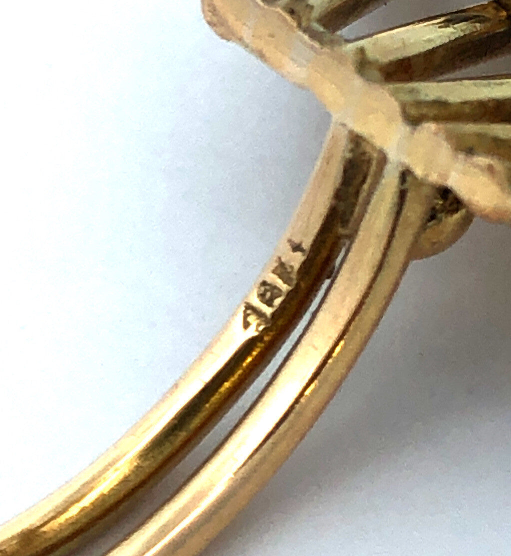 Retro 18K Yellow Gold Emerald Cut Smoky Topaz Statement Cocktail Finger Ring
