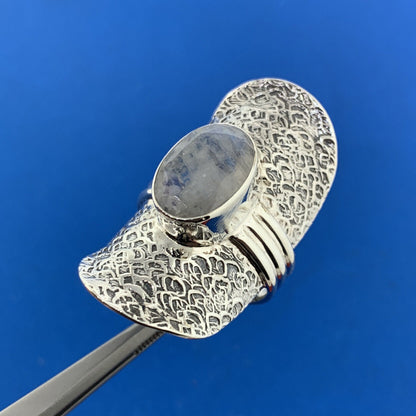 Designer 925 Sterling Silver Oval Faceted Opal Statement Saddlebag Finger Ring