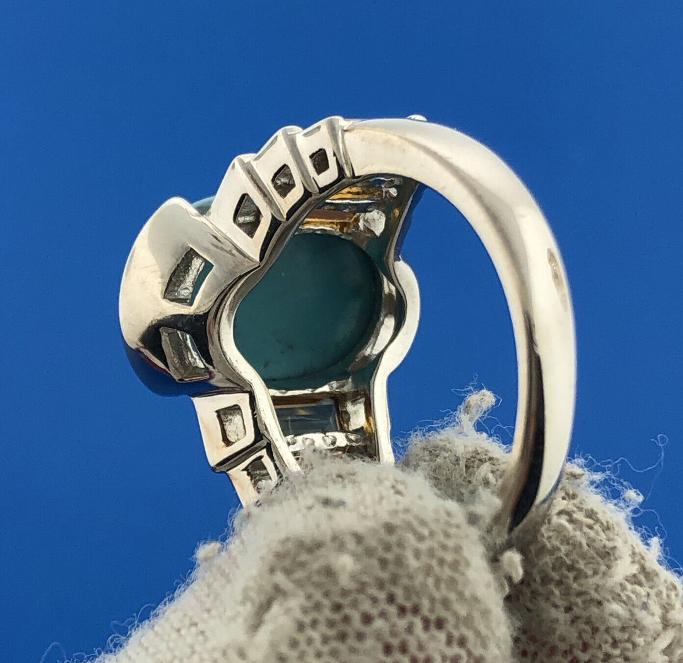 Stunning Sterling Silver 925 Oval Turquoise Cut Baguette Citrine Ring Size 6