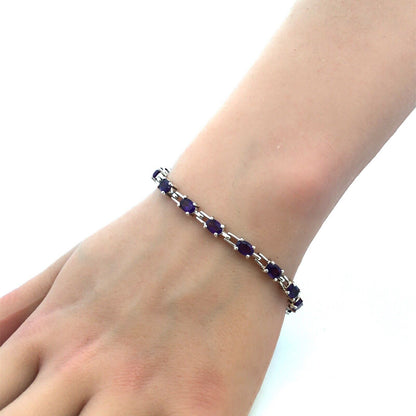 Designer R 925 Sterling Silver Oval Purple Amethyst Tennis Bracelet