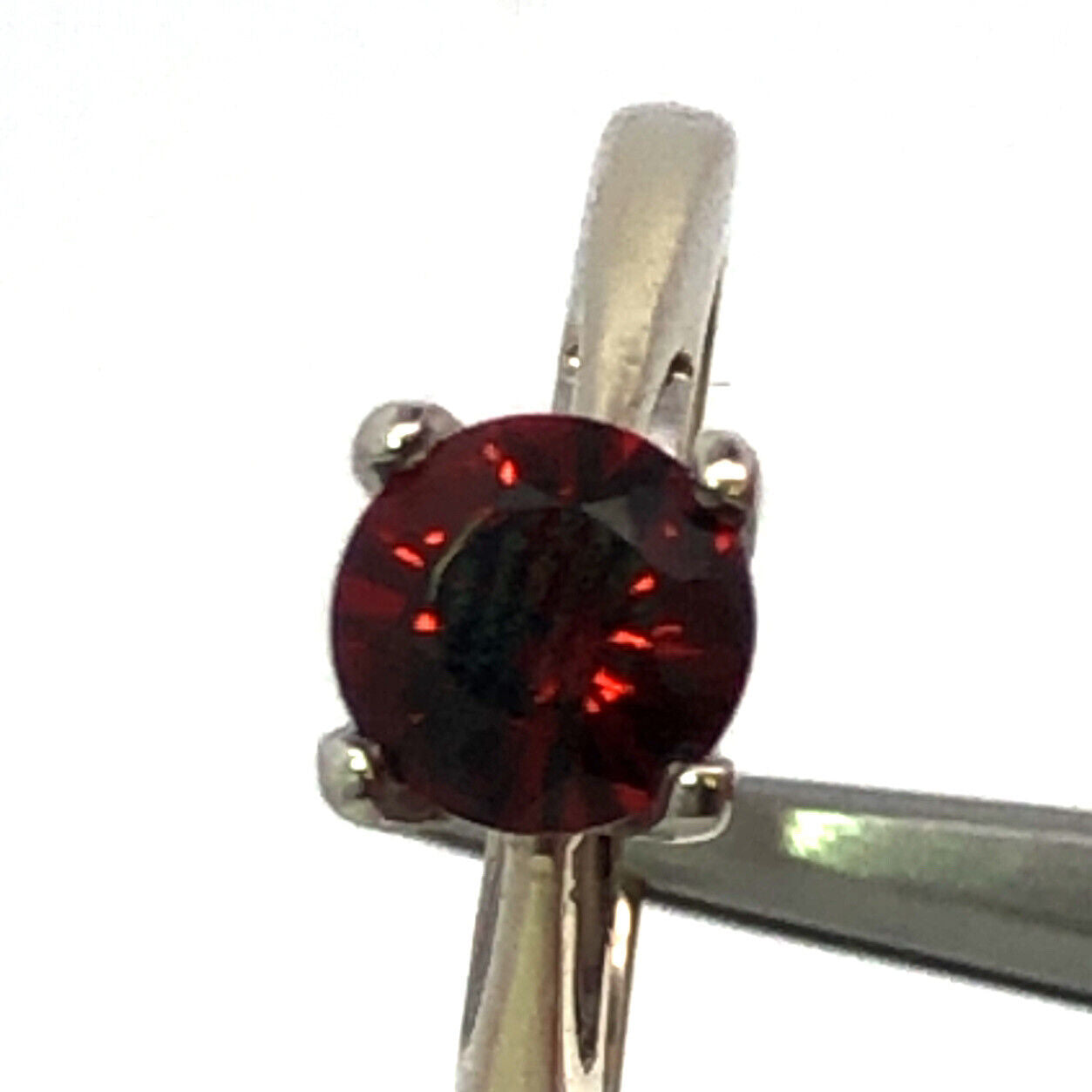 Designer 18K White Gold 950 Platinum Round Garnet Solitaire Occasion  Ring