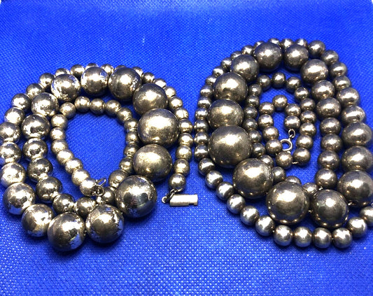Vintage 1980's Silver-Tone Graduated Ball Beaded Statement Necklace Lot of Two