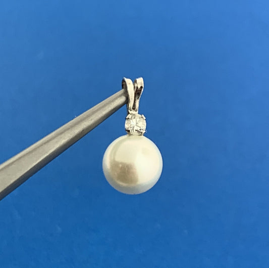 Designer 14K White Gold Pearl White Amethyst Accent Bridal June Occasion Pendant