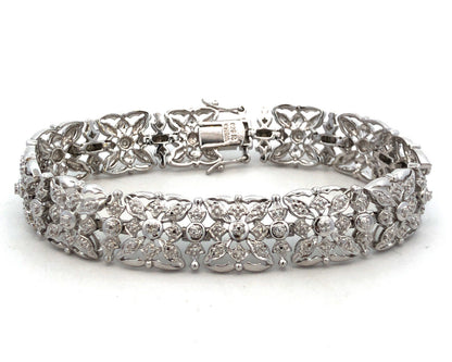 Designer R 925 Sterling Silver Diamond Open Work Textured Statement Bracelet