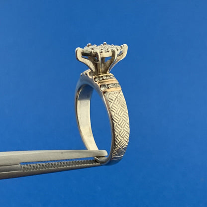 Designer 925 Sterling Silver 10K Gold Diamond Engagement Promise Ring Size 4.25