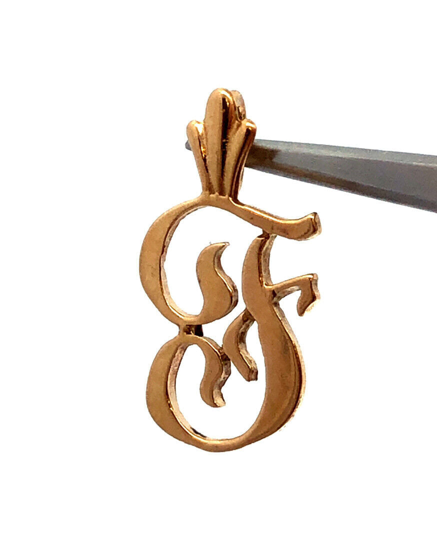 14K Yellow Gold Polished Script Capital F Initial Monogram Letter Pendant