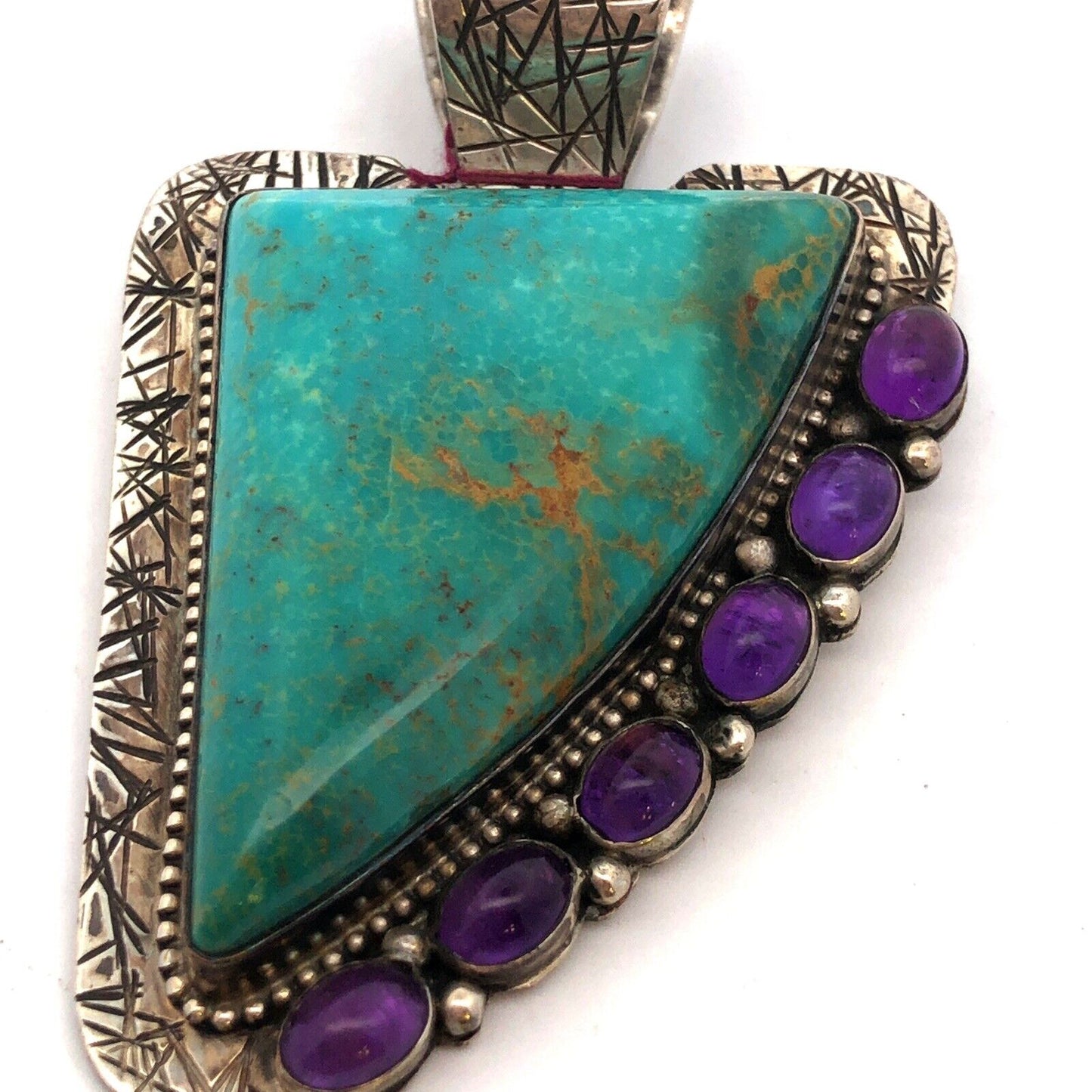 David Troutman Navajo 925 Sterling Silver Turquoise Amethyst Statement Pendant