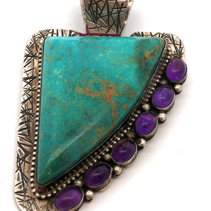 David Troutman Navajo 925 Sterling Silver Turquoise Amethyst Statement Pendant