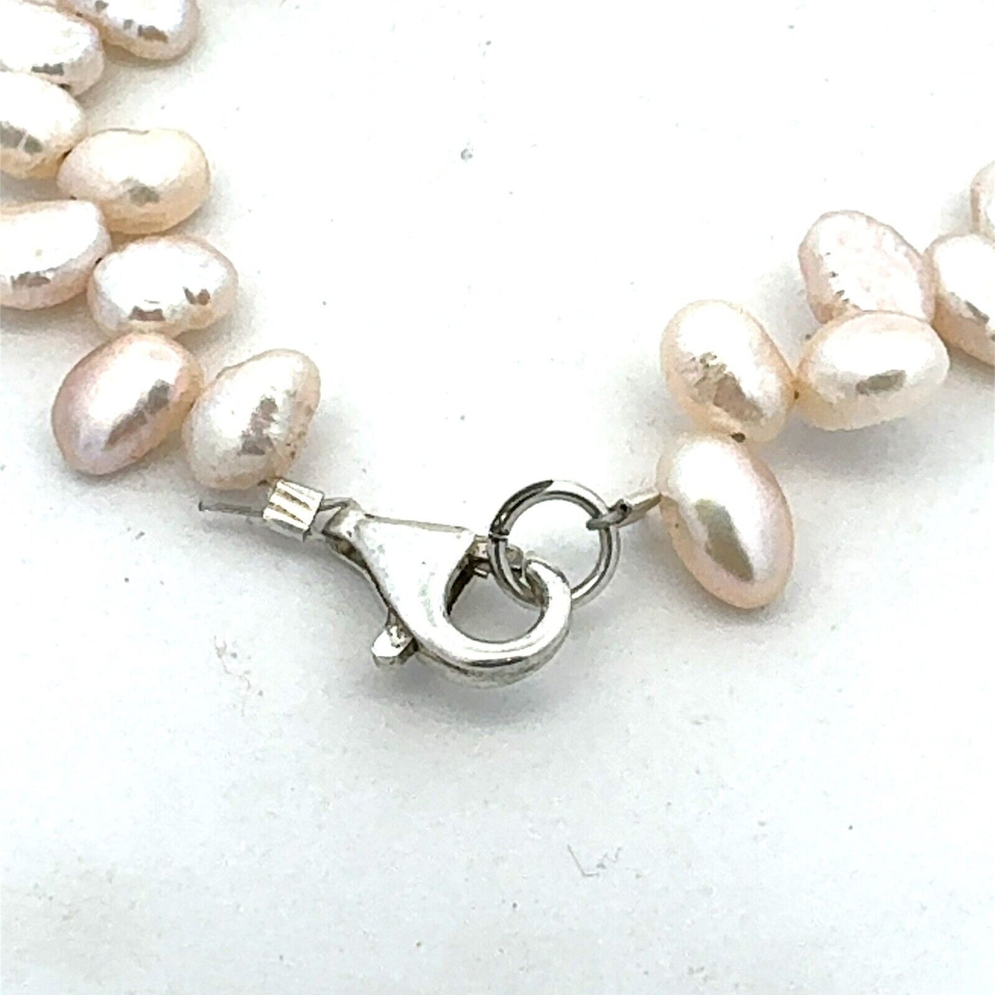Estate 925 Sterling Silver Pink Rose Quartz Cross Charm Pearl Beaded Bracelet