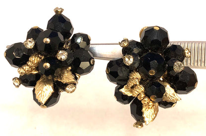 Designer Vendome Gold-Tone Jet Rhinestone Clip-On Stud Earrings