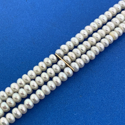 Designer 14K Yellow Gold Pearl June Anniversary Bridal 3 Strand Beaded Bracelet