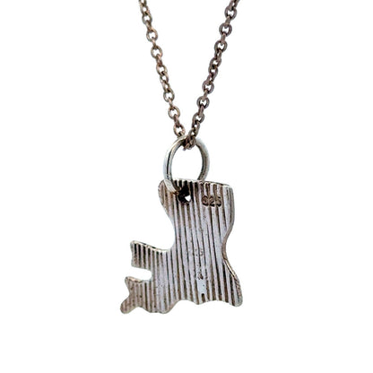 Estate 925 Sterling Silver Polished Louisiana State Pendant Round Link Necklace