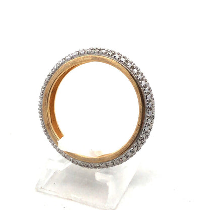Designer R 925 Sterling Silver Vermeil Two Tone Diamond Textured Band Ring