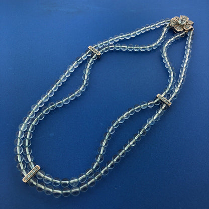 Gorgeous 14k White Gold Blue Topaz Poppy Flower Statement 18.5" Bead Necklace