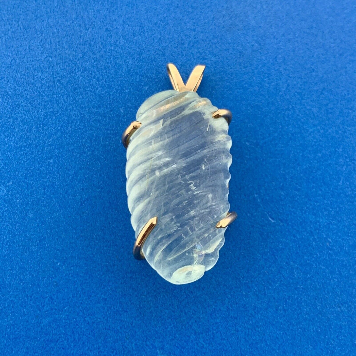 Artisan 14k Yellow Gold Green Tourmaline Carved Joy Vitality Nourishment Pendant