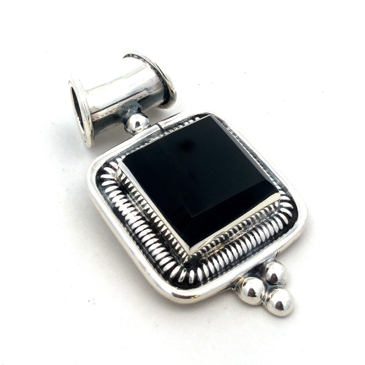 Taxco Mexico 950 Silver TN-30 Square Black Onyx Statement Pendant