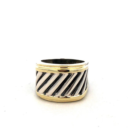 David Yurman 925 Sterling Silver 14K Gold Sculpted Cable Saddle Signet Ring
