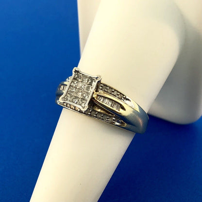 Vintage ZEI 10K Yellow White Gold Diamond Cluster Empire Style Engagement Ring
