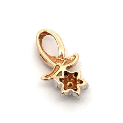 Designer 10K Yellow Gold Round Diamond Flower Pendant