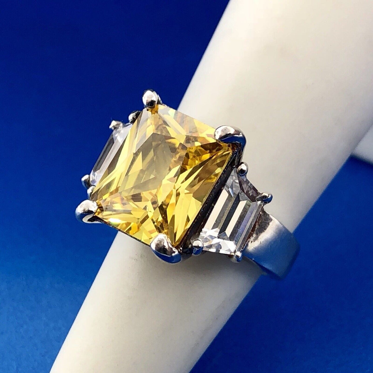 Dramatic Sterling Silver 925 Yellow White CZ Statement Fashion Cocktail Ring