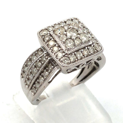 Designer 10K White Gold Diamond Double Halo Wedding Engagement Ring