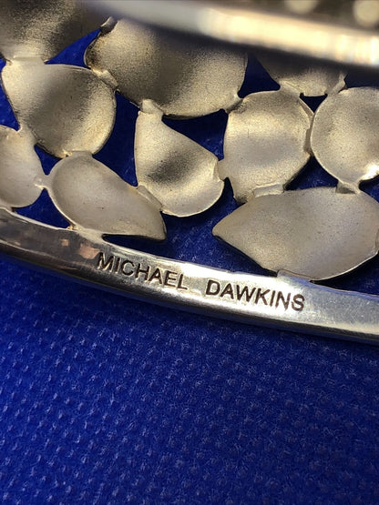 Michael Dawkins 925 Sterling Silver Petal & Beaded Detail Open Cuff Bracelet