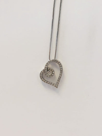 Designer 925 Sterling Silver Diamond Heart Pendant Eternal Love Bridal Necklace