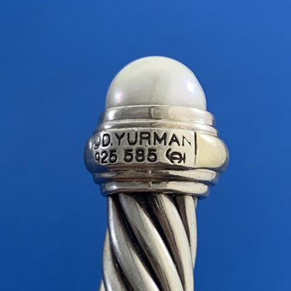 David Yurman Sterling Silver 14K Gold Pearl Cable Classics 7 mm Cuff Bracelet