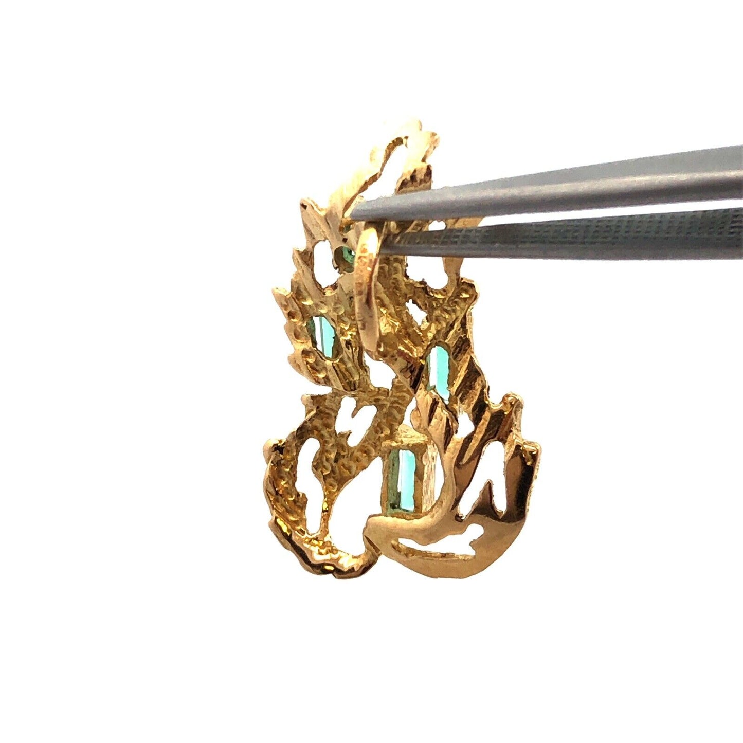 Designer 14K Yellow Gold Emerald Cut Green Tourmaline Flame Pendant