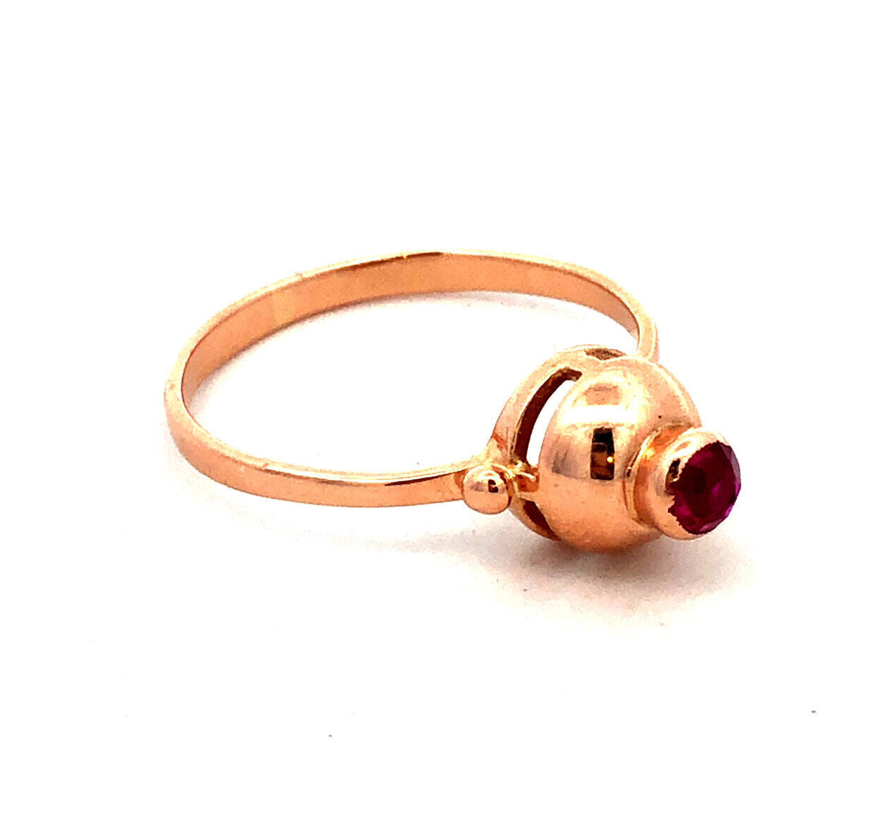 14K Rose Gold Designer Round Ruby Solitaire July Birthstone Dome Ring