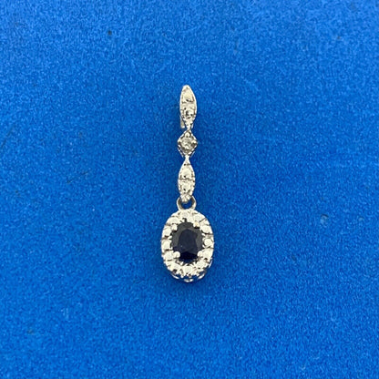 10K White Gold Sapphire Diamond Accented Pendant