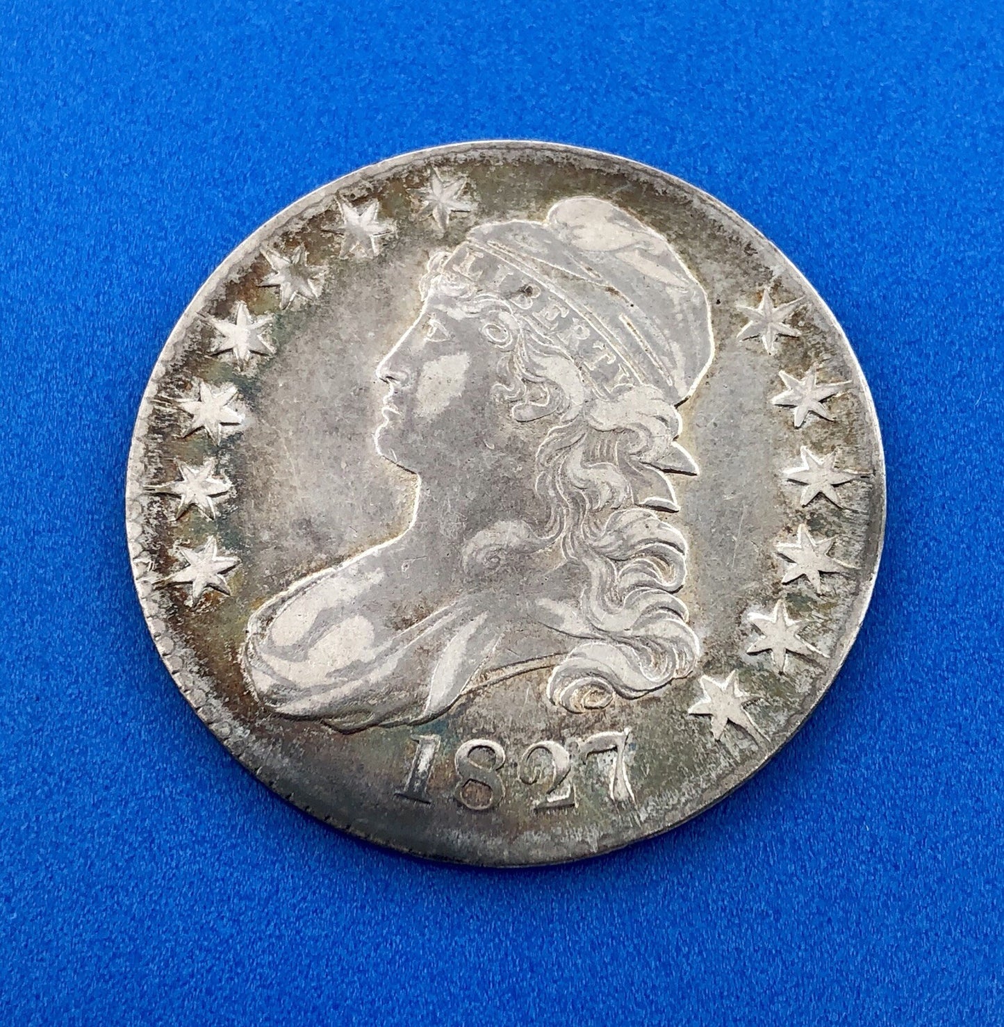 1827 P Capped Bust Silver Half Dollar 50c Early Philadelphia Mint Sunset Tones