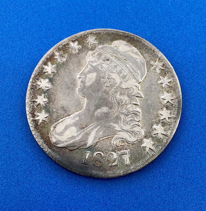 1827 P Capped Bust Silver Half Dollar 50c Early Philadelphia Mint Sunset Tones