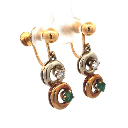Naomi 14K White Yellow Rose Gold Diamond Emerald Drop Dangle Screw Back Earrings