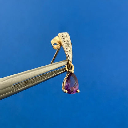 Estate Sterling Silver Vermeil Two Tone Amethyst Diamond Dangle Stud Earrings