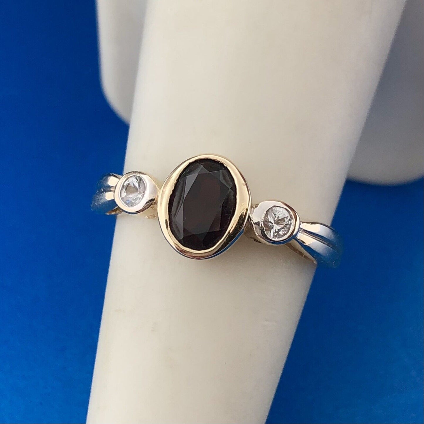 14K Yellow Gold Oval Red Spinel White Sapphire Accented USGL Certified Sz 7 Ring