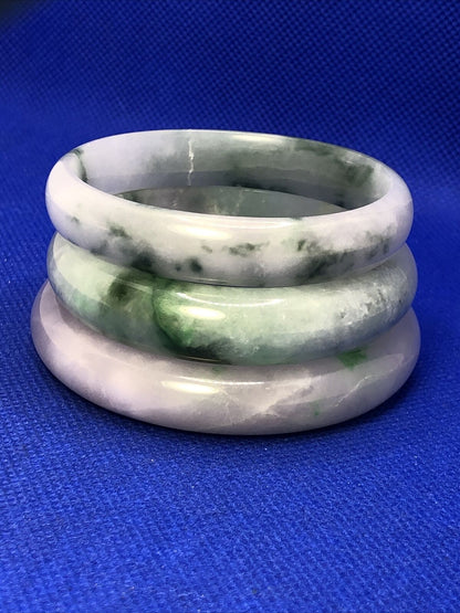 Vintage 3-Piece Green & White Quartz Stackable Bangle Bracelets