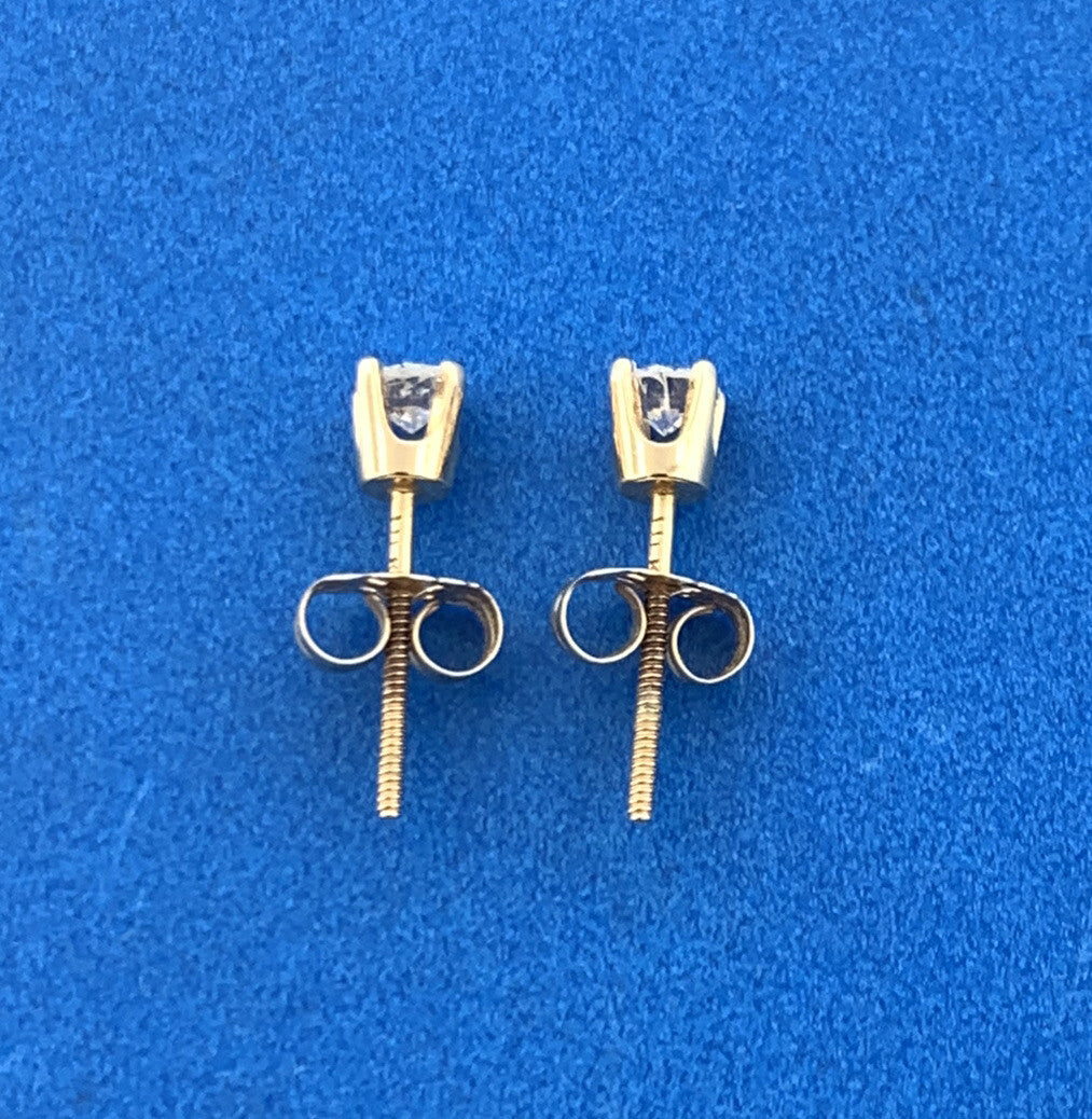 Estate 14K Yellow Gold Diamond April Anniversary Starter Stud Earrings