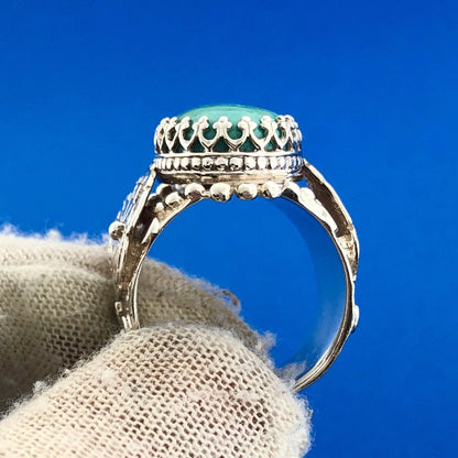 925 Sterling Silver Oval Turquoise Cabochon Romanesque Statement Ring